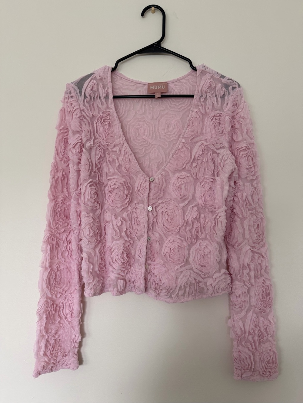 Show Me Your Mumu Pink Rose Floral Texture Button-Front Sweater